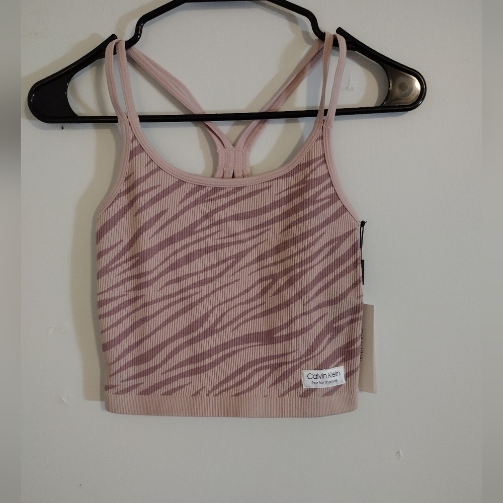 NWT Calvin Klein Performance Sports Bra Size XS Color Pink Zebra Stripes - Picture 1 of 6